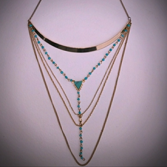 NWOT Boho Egyptian Style Multi-Tier Gold Bar Nklc - Picture 8 of 8